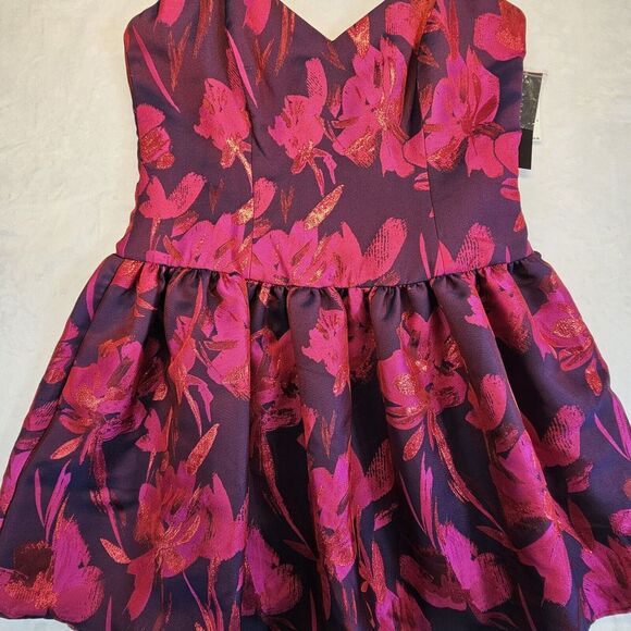 Aidan Mattox Sleeveless Floral‎ Jacquard Party Dress Pink/ Fuchsia Size 16 NWT - Picture 4 of 14